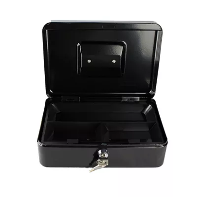 Caseta metalica pentru bani cu incuietoare si 2 chei, 250*180*90mm EVOffice - negru
