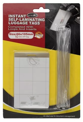 Folie autolaminanta pentru etichetat bagaje cu snur, 66 *105 mm, 10 set/blister