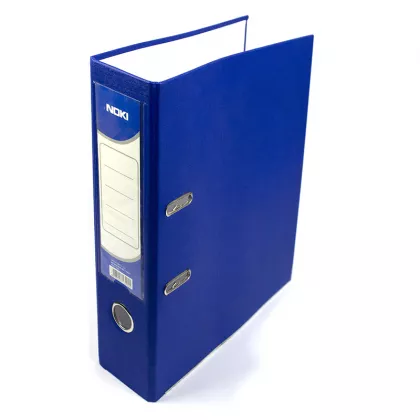Biblioraft carton plastifiat, mecanism asamblat cu margine metalica A4 7.5cm Noki - albastru