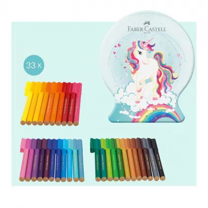 Carioci cu clip 33 culori/set  in cutie metalica Connector Faber-Castell - Unicorn