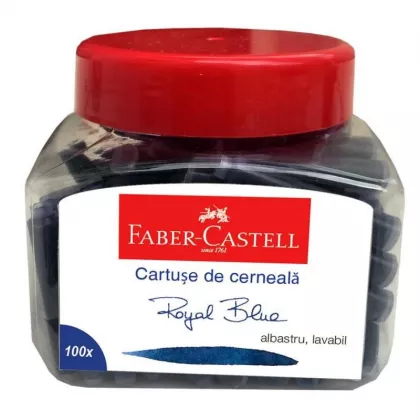 Cartus cerneala (patron) mici 100buc/borcan Faber-Castell - albastru