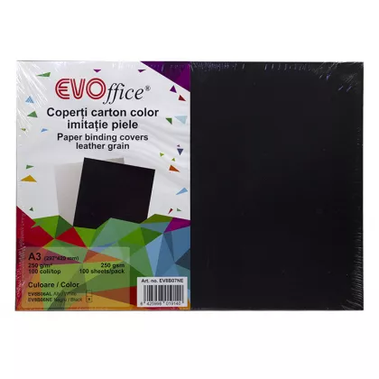 Coperti carton color imitatie piele A3 250g/mp 100coli/top EVOffice - negru 