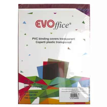 Coperti plastic transparent color A4 200 mic. 100 coli/top EVOffice -transparent rosu