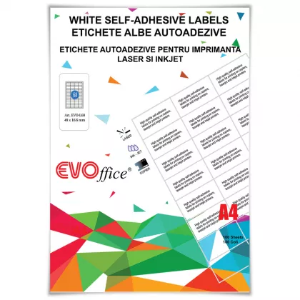 Etichete albe autoadezive pt imprimante 68/A4 - 48*16.6 mm 100coli/cut colturi drepte EVOffice