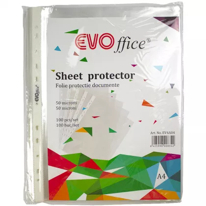 Folie protectie documente A4 cristal 50 microni 100 buc/set EVOffice Superior Line