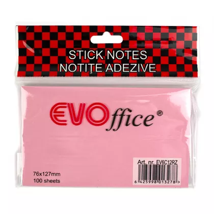 Notes autoadeziv 76*127 mm, roz pastel, 100 file EVOffice