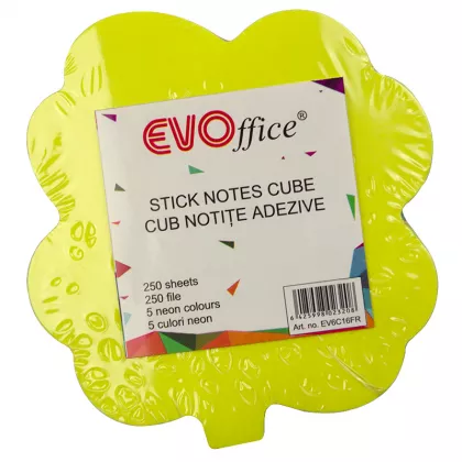 Notes autoadeziv cub color 250 file, 5 culori neon  EVOffice - frunze/floare
