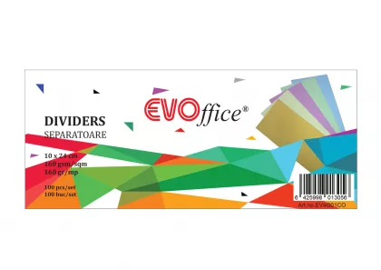 Separatoare carton color cu 2 perforatii,160 gr/mp, 10*24 cm 100 bucati/set EVOffice - 4 culori asortate