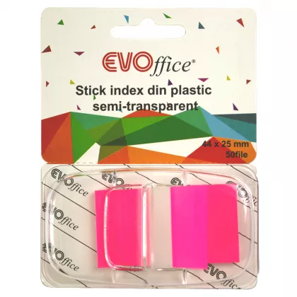 Stick index plastic cu dispencer 43.2*25.4mm, 1 cul neon 50file EVOffice- rosu
