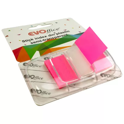 Stick index plastic cu dispencer 43.2*25.4mm, 1 cul neon 50file EVOffice- rosu