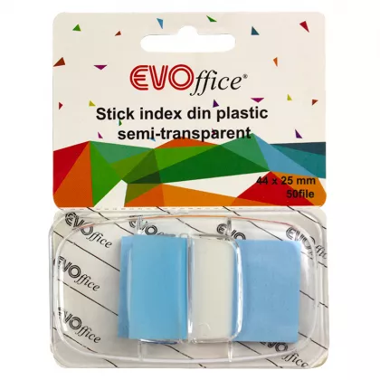 Stick index plastic cu dispencer 43.2*25.4mm, 1 cul neon 50file EVOffice albastru