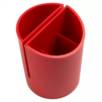 Suport plastic birou 5 compartimente cilindric EVOffice rosu