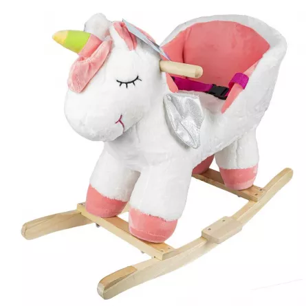 Balansoar pentru bebelusi, Unicorn, lemn + plus, roz+alb, 52 cm, [],catemstore.ro