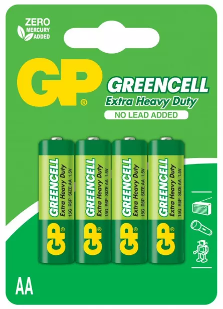 Baterie GP Batteries, Greencell AA (LR6) 1.5V carbon zinc, shrink 4 buc. "GP15GEB-2S4" "GPPCC15KC031" (include TV 0.08lei), [],catemstore.ro