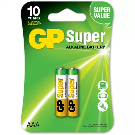 Baterie GP Batteries, Super Alcalina AAA (LR03) 1.5V alcalina, blister 2 buc. "GP24A-2UE2" "GPPCA24AS012" (include TV 0.16lei), [],catemstore.ro