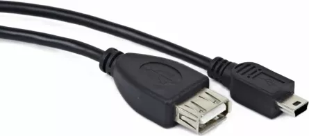 CABLU adaptor OTG GEMBIRD, pt. smartphone, Mini-USB 2.0 (T) la USB 2.0 (M), 15cm, asigura conectarea telef. la o tastatura, mouse, HUB, stick, etc., negru, "A-OTG-AFBM-002" (include TV 0.06 lei), [],catemstore.ro