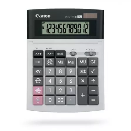Calculator de birou CANON, WS-1210THB, ecran 12 digiti, alimentare solara si baterie, display LCD, functie business, tax si conversie moneda, GRI, "0694B001AC" (include TV 0.18lei), [],catemstore.ro