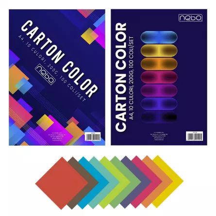 Carton color A4, 200g, 10 culori, 100 coli/set - NEBO, [],catemstore.ro