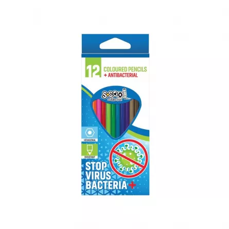 Creioane color, antibacteriale, 12 cul/set - S-COOL, [],catemstore.ro