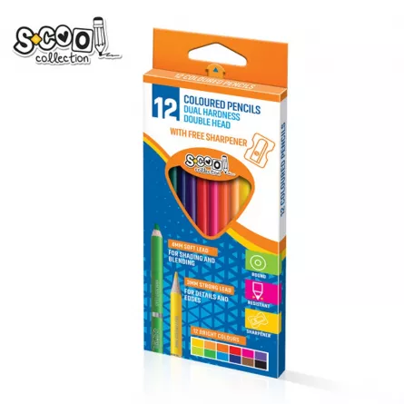 Creioane color cu 2 capete + ascutitoare, 3/4mm, 12 cul/set - S-COOL, [],catemstore.ro
