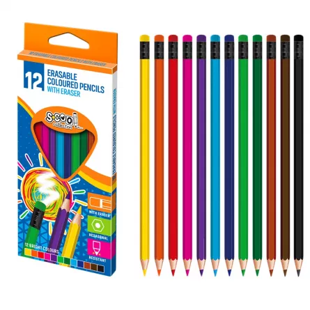 Creioane color cu radiera, 12 cul/set - S-COOL, [],catemstore.ro