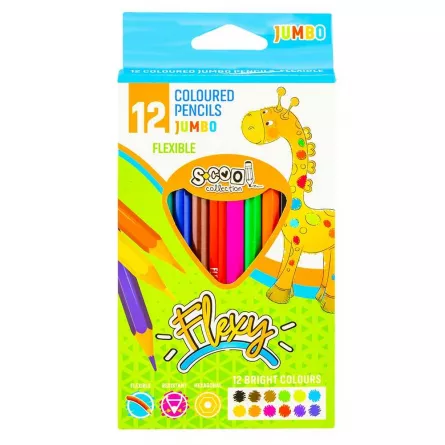 Creioane color, flexibile, jumbo,12 culori/set - S-COOL, [],catemstore.ro