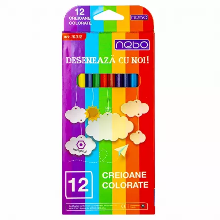 Creioane color hexagonale, 12 buc/set - NEBO, [],catemstore.ro