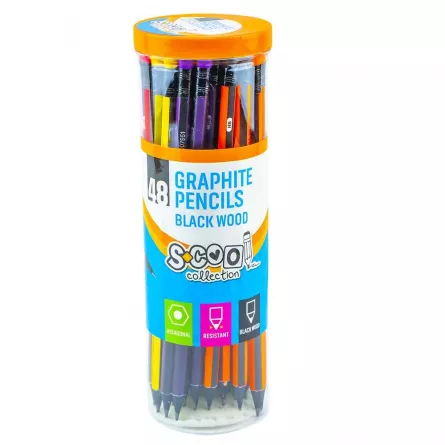 Creion grafit HB, cu radiera, hexagonal/lemn negru, 48 buc/cutie - S-COOL, [],catemstore.ro