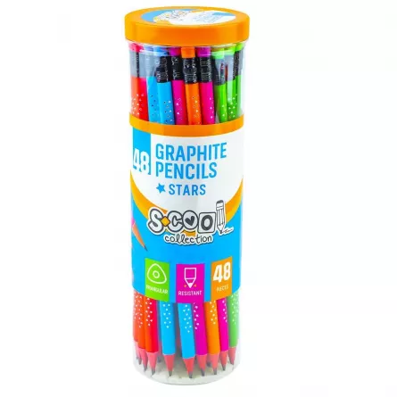 Creion grafit HB, cu radiera,  Shining Star, 48 buc/cutie - S-COOL, [],catemstore.ro