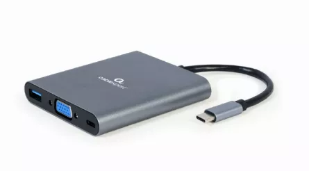 DOCKING Station Gembird universal, conectare PC USB Type C, USB-C x 1, USB-A 3.1 x 1, porturi video HDMI x 1, VGA x 1, PD  60 W, SD, microSD, Audio, argintiu, "A-CM-COMBO6-01" (include TV 0.18lei), [],catemstore.ro