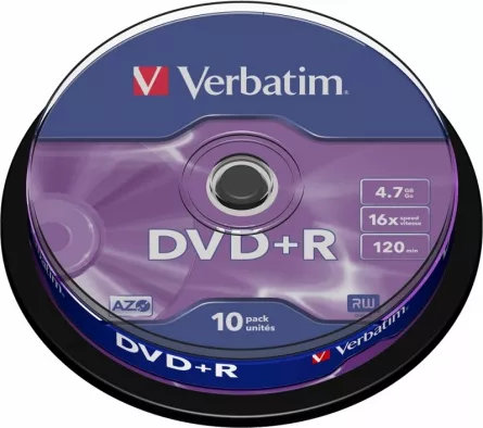 DVD+R VERBATIM  4.7GB, 120min, viteza 16x,  10 buc, Single Layer, spindle, "Matt Silver" "43498" 951763, [],catemstore.ro