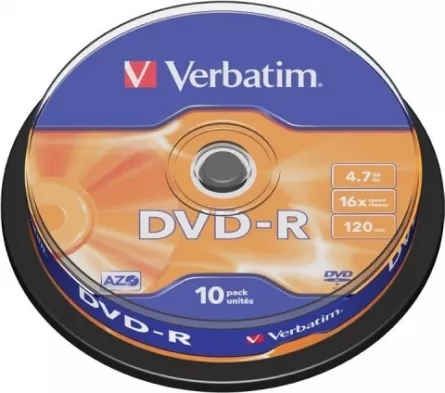 DVD-R VERBATIM  4.7GB, 120min, viteza 16x,  10 buc, Single Layer, spindle, "Matt Silver" "43523" 951762, [],catemstore.ro