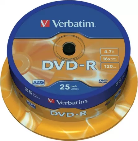 DVD-R VERBATIM  4.7GB, 120min, viteza 16x,  25 buc, Single Layer, spindle, "Matt Silver" "43522", [],catemstore.ro