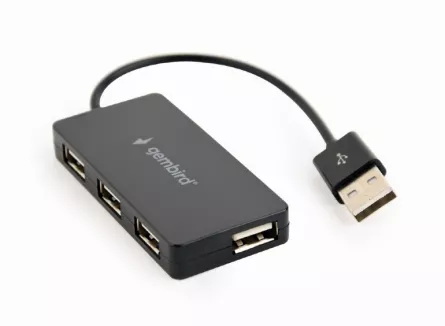 HUB extern GEMBIRD, porturi USB: USB 2.0 x 4, conectare prin USB 2.0, cablu 0.15 m, negru, "UHB-U2P4-04"  (include TV 0.8lei), [],catemstore.ro