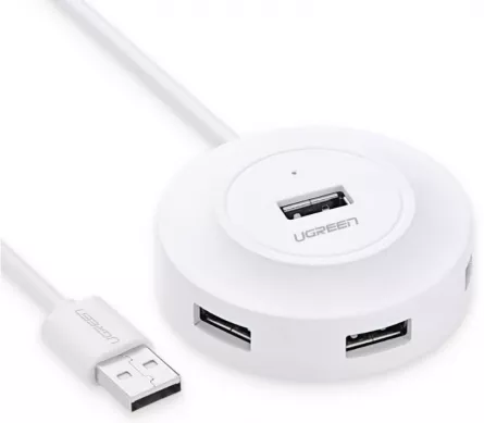 HUB extern Ugreen, "CR106" porturi USB: USB 2.0 x 4, conectare prin USB 2.0, LED, lungime 1m, alb, "20270" (include TV 0.8lei) - 6957303822706, [],catemstore.ro