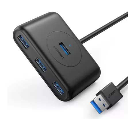 HUB extern Ugreen, "CR113" porturi USB: USB 3.0 x 4, conectare prin USB 3.0, lungime 1 m, negru, "20291" (include TV 0.8lei) - 6957303822911, [],catemstore.ro