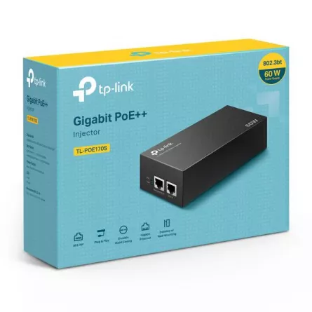 INJECTOR PoE++ TP-LINK 2 porturi Gigabit, compatibil IEEE 802.3af/at 60W maxim 100M, carcasa plastic, "TL-PoE170S" (include TV 1.75lei), [],catemstore.ro