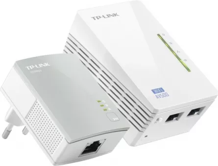 KIT ADAPTOR POWERLINE TP-LINK tehnologie AV,  AV600, pana la 300Mbps, 2 porturi 10/100Mbps, wireless 300Mbps, compus din TL-WPA4220 &amp;amp; TL-PA4010 "TL-WPA4220KIT" (include timbru verde 1.5 lei), [],catemstore.ro