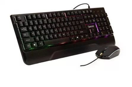 KIT gaming SPACER USB INVICTUS, tastatura RGB rainbow + mouse optic 7 culori, black, "SPGK-INVICTUS"   (include TV 0.8lei), [],catemstore.ro
