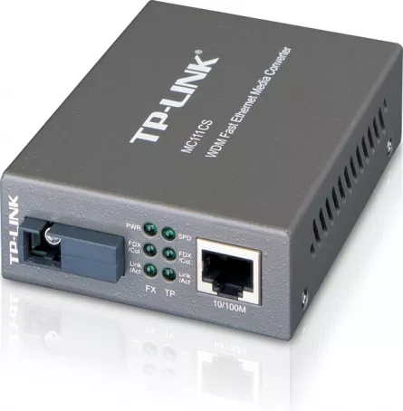 MEDIA CONVERTOR TP-LINK RJ45 10/100M la fibra SC single-mode 100M, Full-duplex, Tx:1550nm, Rx:1310nm, pana la 20Km, montabil in sasiu "MC111CS", [],catemstore.ro