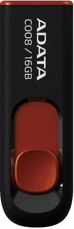 MEMORIE USB 2.0 ADATA 16 GB, retractabila, carcasa plastic, negru / rosu, "AC008-16G-RKD" (include TV 0.03 lei), [],catemstore.ro