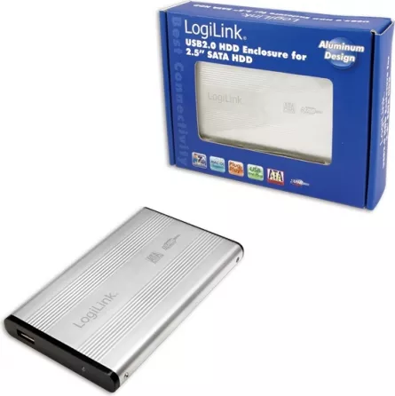 RACK extern LOGILINK, pt HDD/SSD, 2.5 inch, S-ATA, interfata PC USB 2.0, aluminiu, argintiu, "UA0041A" 45008922 (include TV 0.8lei), [],catemstore.ro