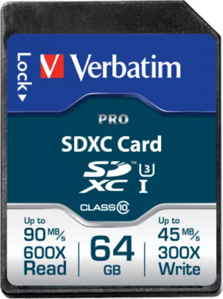 SD CARD VERBATIM SDXC 64GB (Clasa 10) PRO UHS-I, "47022", [],catemstore.ro