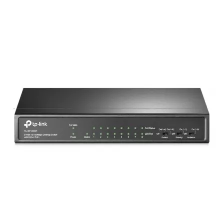 SWITCH PoE TP-LINK  9 porturi 10/100Mbps (8 PoE+), IEEE 802.3af/at, carcasa metalica "TL-SF1009P" (include TV 1.75lei), [],catemstore.ro
