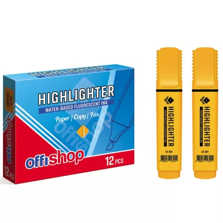 Textmarker fluorescent portocaliu, 1-5 mm, 12 buc/set - OFFISHOP, [],catemstore.ro