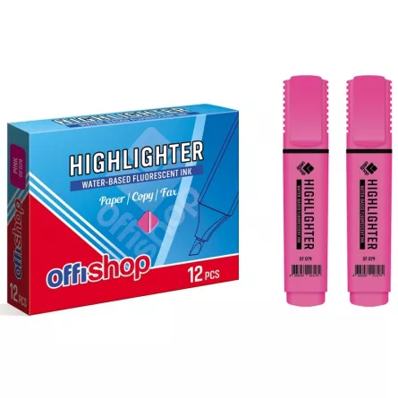 Textmarker fluorescent roz, 1-5 mm, 12 buc/set - OFFISHOP, [],catemstore.ro