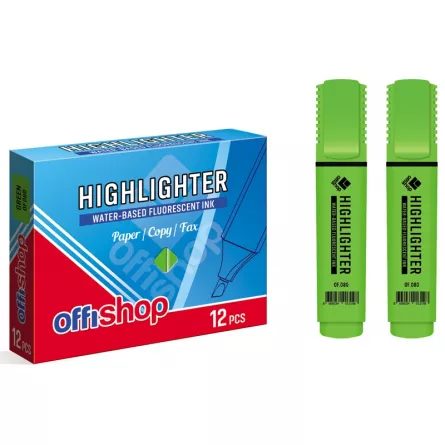 Textmarker fluorescent verde, 1-5 mm, 12 buc/set - OFFISHOP, [],catemstore.ro