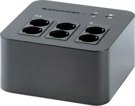 UPS SOCOMEC Line Int. mgmt, brick,   600VA/ 360W, AVR, 6 x socket Shucko, indicatie status cu LED, 1 x baterie 12V/7A, Backup 15 min, incarcare 8h, conector USB, USB charger, "Netys PL 600VA" "NPL-0600-D"(include TV 2 lei) (include TV 3.5lei), [],catemstore.ro