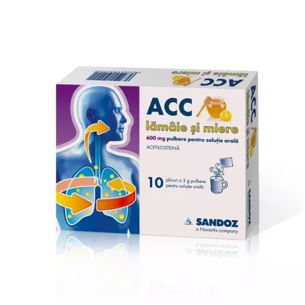 Acc cu Lamaie si Miere 600 mg, 10 Plicuri, Sandoz, [],farmacieieftina.ro