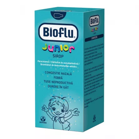 Bioflu Plus Junior Sirop 100 ml, Biofarm, [],farmacieieftina.ro